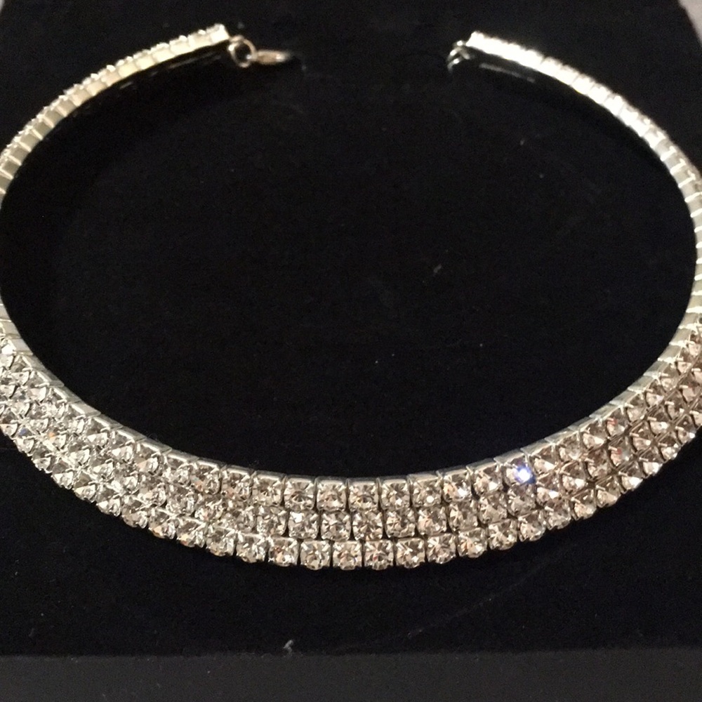 Three Row Rhinestone Collar Necklace